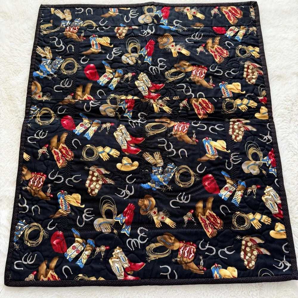 Western Cowboy Wall Hanging Quilt 21” x 24.5” – Appliqué Boot & Sunflowers